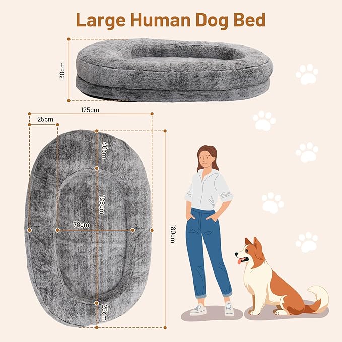 Luxury Plush Donut Pet Bed, Large Round Cushioned Dog Bed, Gray (Plush Surface)