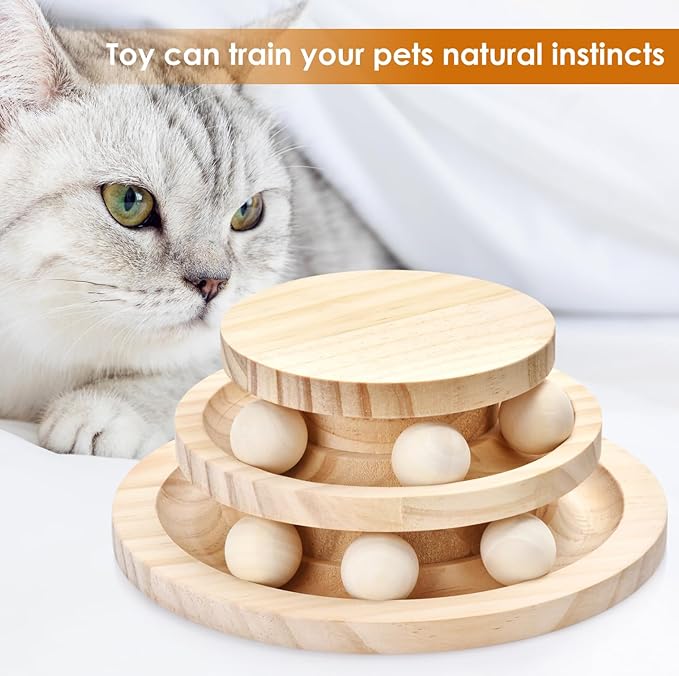 SMICEM Cat Ball Track Toy, Double-Layer Tower cat Toy Roller, Interactive Wooden cat Toy - no Card Ball, Anti Slip, no Assembly Required, Ideal Choice for Physical and Mental Exercise of Kittens