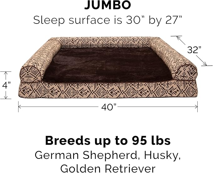 Furhaven Replacement Dog Bed Cover Plush & Southwest Kilim Décor Sofa-Style, Machine Washable - Desert Brown, Jumbo (X-Large)