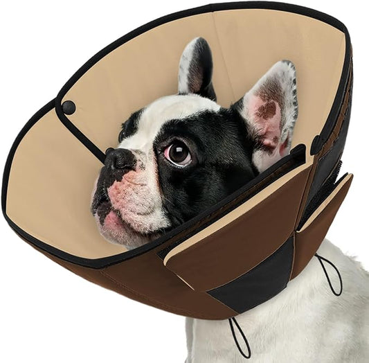 Queenmore Dog Cones for Medium Dogs, Soft Dog Cone Collar After Surgery, Pet Cone for Dogs Wound Care, Spay, Neuter, Breathable Pet Surgery Collars & Cones, Brown M