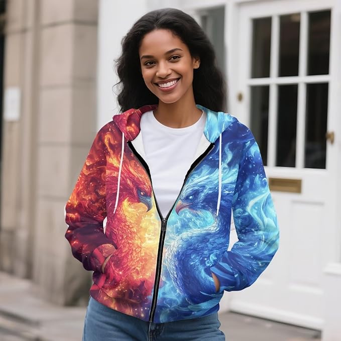 WELLFLYHOM Women Y2K Hoodie Zip Up Sweatshirt Vintage Jackets Hooded Cardigan