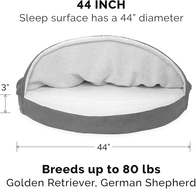 Furhaven 44" Round Cooling Gel Dog Bed for Large Dogs w/ Removable Washable Cover, For Dogs Up to 80 lbs - Sherpa & Suede Snuggery - Gray, 44-inch