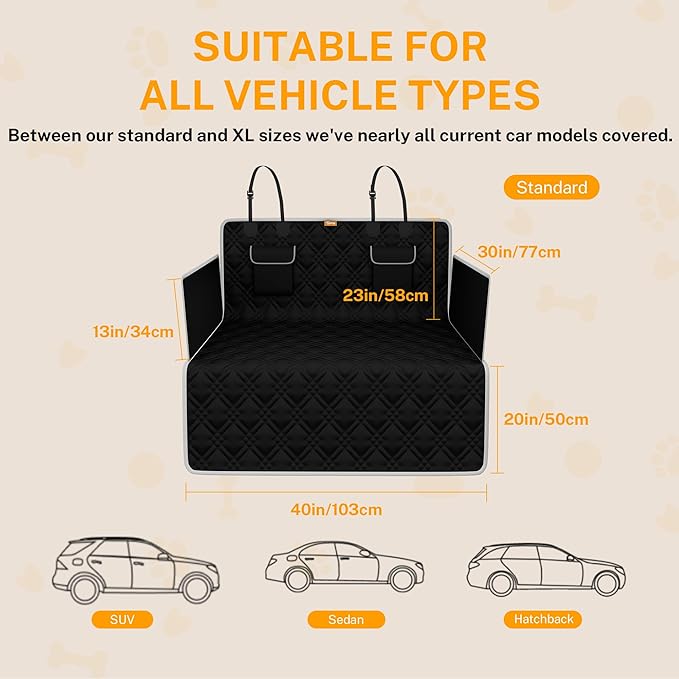 Toozey Dog Car Seat Cover for SUV, Sedan & Van, Waterproof & Tear-Resistant Dog Seat Cover for Backseat with Side Walls, Non-Slip Backing & Bumper Guard, Black Standard: 72.8"x40.6"