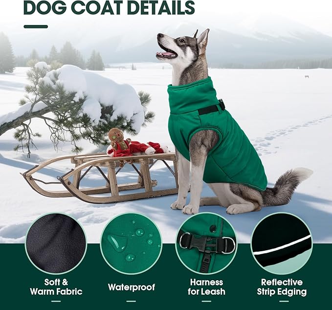 Kuoser Large Dog Winter Jacket Waterproof L | ·Storm Hood·-30°C Rated·Zip Off Harness·Husky·Skip The Struggle