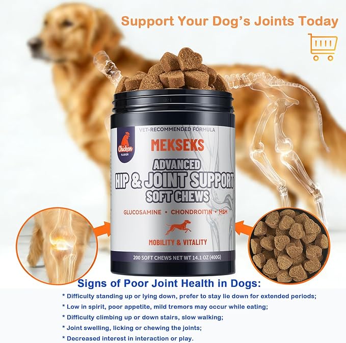 Advanced Dog Hip & Joint Supplement - 200 Soft Chews with Glucosamine for Dogs, Chondroitin, MSM, Turmeric & Green Lipped Mussel | Supports Mobility, Comfort & Cartilage Repair for Senior & All Breeds