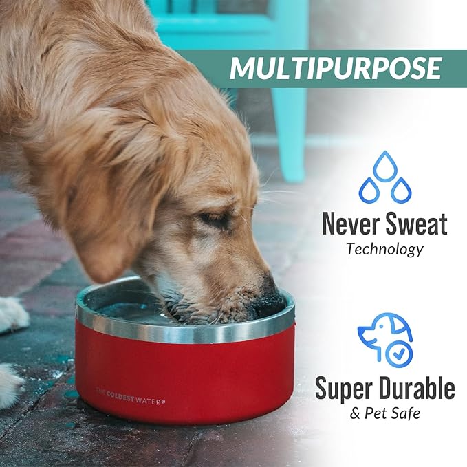 Coldest Dog Bowl - Anti Rust Metal, Non Slip, 3 Layers Insulated Stainless Steel Dog Bowls - Spill Proof & Heavy Duty - Water Bowl for Dogs, Cats & Pets, Dish Washer Safe (21 oz, Terraform Green)