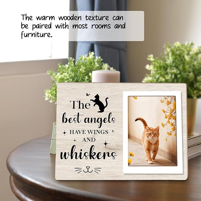 Memorial Picture Fram&Cat Memorial Suncatcher Gift Set, Pet Picture Frame, Sympathy Gifts for Loss of Loved Pet, Bereavement Gifts for Loss of Cat, Remembrance Photo Frame or Memorial Gift, Fits 4x6In Photo(MXK01)