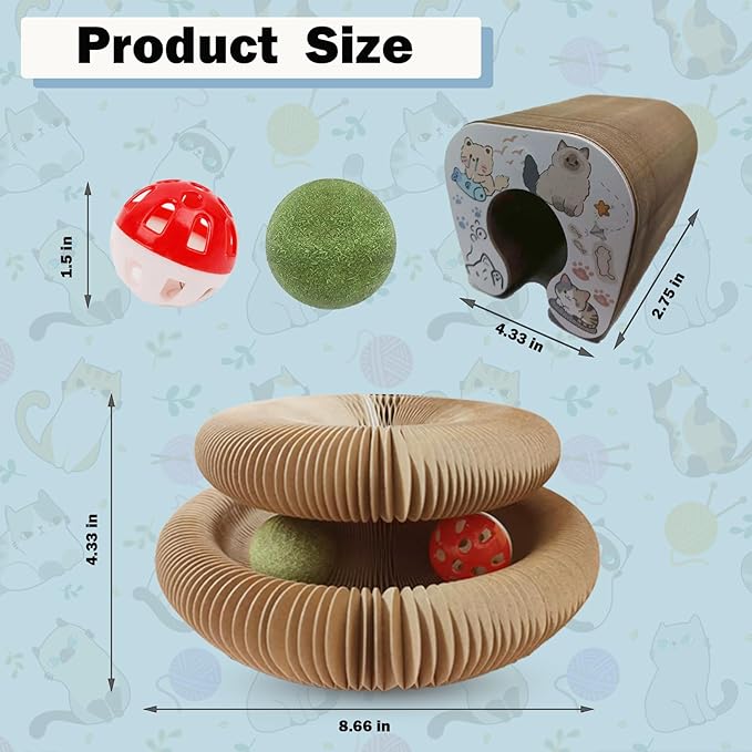 LGYJQTCMG Magic Organ Cat Scratcher Adventure Toy with Bell and Catnip Balls Toys Foldable Recyclable Accordion Kitten Toy Ultimate Interactive Mental & Physical Exercise Cat Toys for Indoor Cats