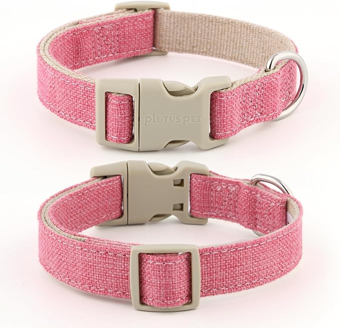 Plutus Pet Cotton Hemp Dog Collar and Leash Set, Adjustable Collar for Small, Medium, and Large Dogs, Heavy Duty and Soft on Skin, Hot Pink, XS
