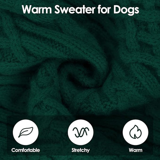 SUNFURA XL Dog Sweater, Warm Dog Sweaters for Large Dogs Boy Girl, Soft Doggy Xmas Pullover Clothes for Fall Winter, Solid Color Pet Knitted Knitwear for Pitbull, Labrador Retriever, Green XL