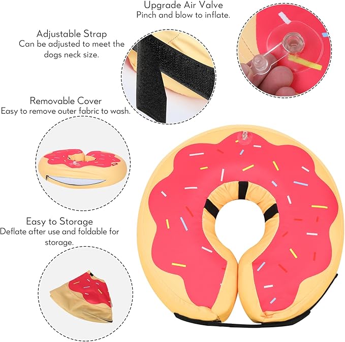 MIDOG Soft Inflatable Dog Cone, Donut E-Collar Alternative for After Surgery, Prevents Licking, Allowing Normal Eating & Vision, Comfortable Recovery Collar for Small Medium Large Dogs & Cats, Pink-XL