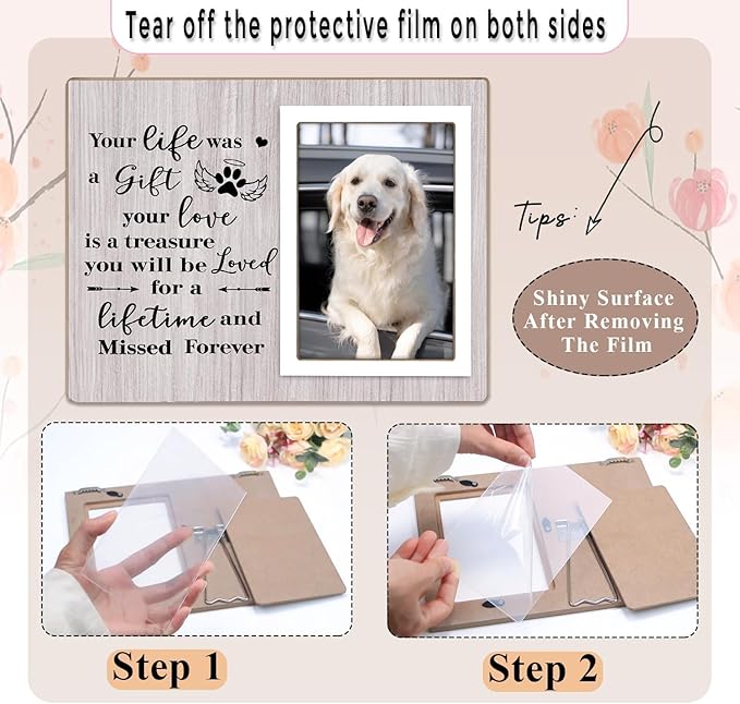 Pet Memorial Frame - In Loving Memory of Dogs, Sympathy Gift for Pet Loss, Gray Wooden Frame
