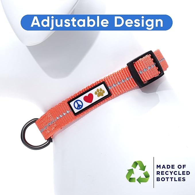 Pawtitas Recycled Dog Collar with Reflective Stitched Puppy Collar Made from Plastic Bottles Collected from Oceans Large Living Coral
