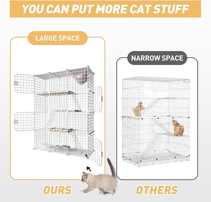 Large Cat Cage Enclosure Indoor DIY Cat Playpen Pet Home Small Animal House Detachable Metal Wire Kennels Crate Large Exercise Place Ideal for 1-4 Cat (White, 41.3" Lx14 Wx55 H, 1)