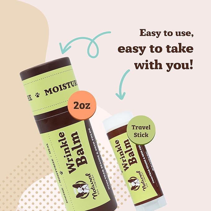 Natural Dog Company Wrinkle Balm, 2 oz. Stick, Dog Lotion for Dry Itchy Skin, Cleans Wrinkles, Yeast Infection Treatment for Dogs, Plant Based, Frenchie Dog Accessories, Made in USA