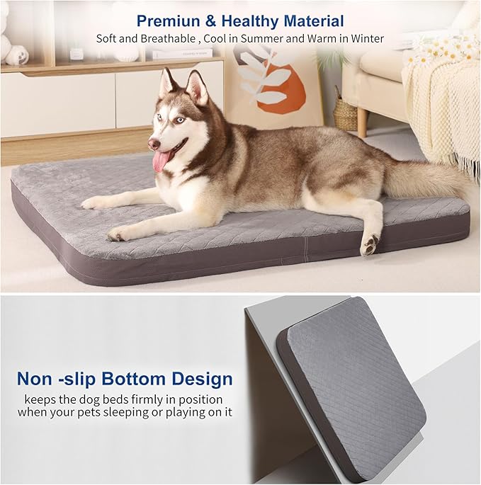 JoicyCo Dog Bed for Extra Large Dogs, Orthopedic Foam Jumbo Dog Bed Mattress, 47 Inches Joint Relief Pet Sleeping Bed, Non Slip Bottom with Removable Washable Cover, Grey