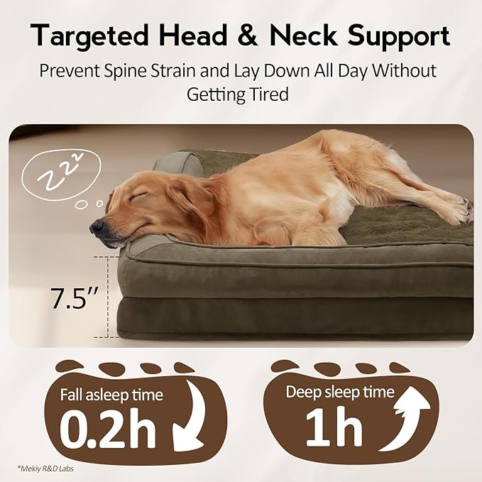 Large Orthopedic Dog Bed with Sides XXL Dog Beds with Removable Washable Cover Non-Slip Waterproof Pet Bed for Extra Large Dogs - Light Coffee XXL