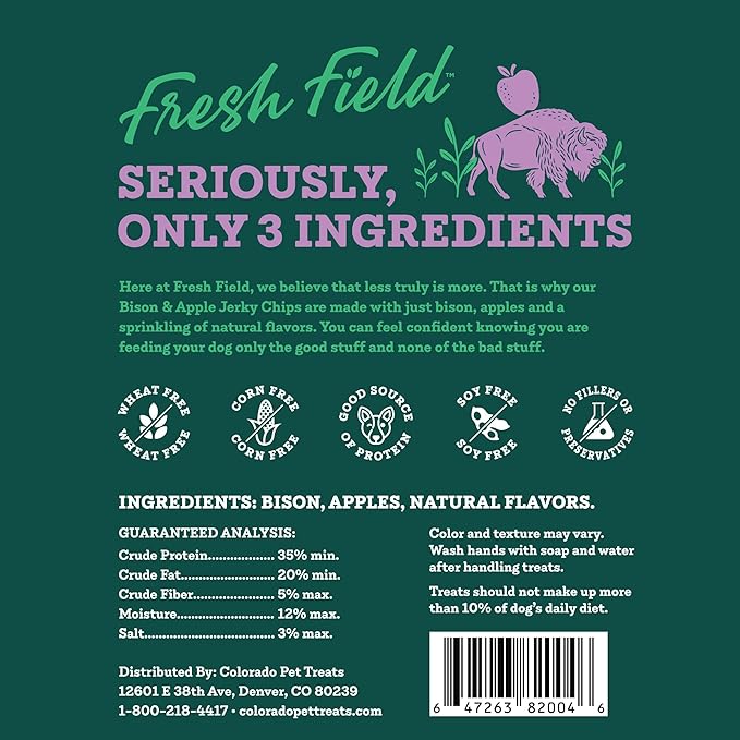 Fresh Field Bison & Apple Jerky Chips, 5 oz – All-Natural Dog Treats, USA Made, No Fillers, Perfect for Picky Pets (Pack of 2)