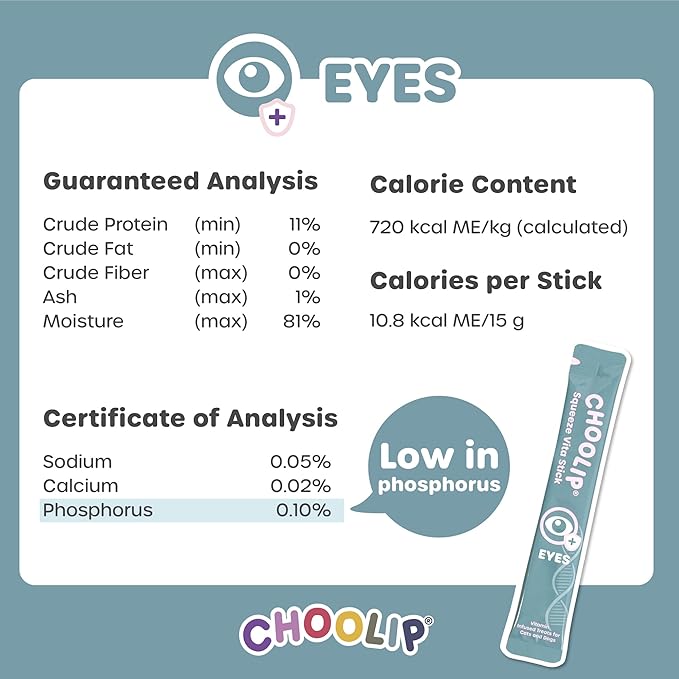 Choolip Squeeze Vita Stick Lickable Cat and Dog Treats – 49-Count Eye Support Sticks with Multivitamins, Soft Squeezable Paste for All Life Stages, Supporting Eye Health - Box with 7 Pouches