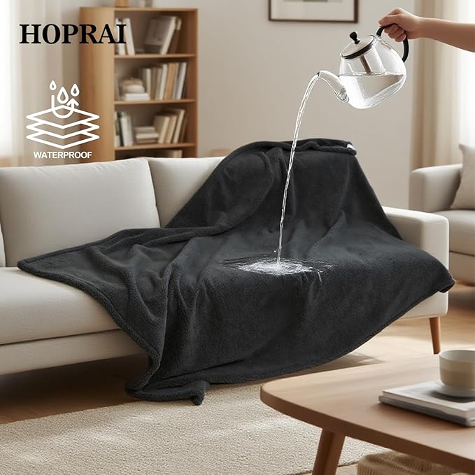 Dog Blanket, Waterproof Reversible Sherpa Fleece Throw Blanket, Furniture Cover for Bed, Couch, Sofa Protection from Liquid Pee and Pet Fur of Puppy, Cat (Gray XS20*27inches)