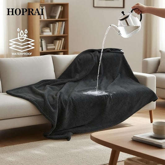 Waterproof Pet Blanket for Medium Large Dogs Washable Fluffy Thick Jacquard Shag Fleece Warm Sherpa Pet Blanket Cats Puppy Couch Protection (Gray L57*65inches)