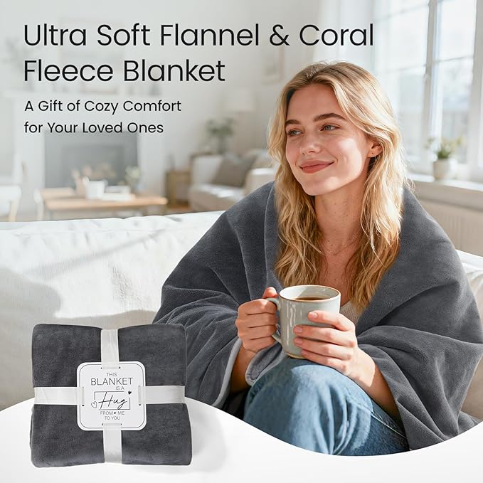 LOOBANI Waterproof Throw Blanket for Couch: Reversible Leakproof Couch Blanket 40" x 60", Soft Flannel & Coral Fleece Bed Blanket Stain-Proof for Sofa Cover, Pet Accidents, Travel, Grey