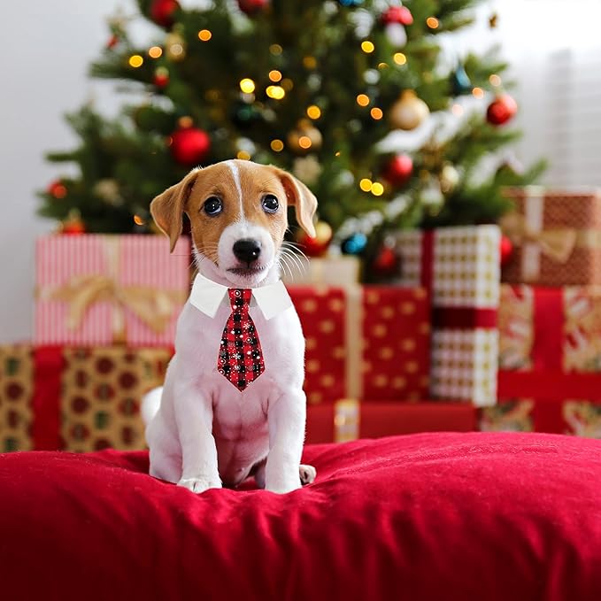 ADOGGYGO Christmas Dog Necktie Pet Tuxedo Christmas Dog Neck Tie Collar with Red Plaid Tie for Small Medium Large Dogs Pets (Large, Red & Black)