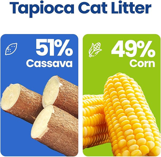 OPET Tapioca Cat Litter, Natural Corn & Cassava Sustainable Ingredients, Quick and Strong Clumping, Flushable, Superior Odor Control, 99.9% Dust Free Kitty Litter 16LB