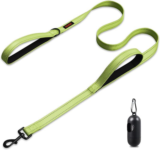 Heavy Duty Double Handle Reflective Leash for Large Breed Dogs - Perfect for Medium to Large Dogs (5FT, Light Green)
