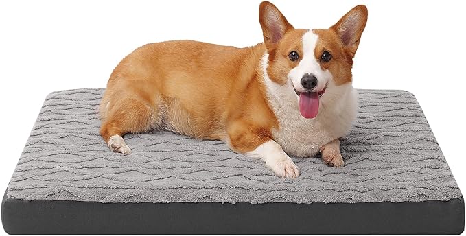 Orthopedic Dog Beds Large Sized Dog – Waterproof Plush Pet Mattress with Removable Washable Cover, Non-Slip Bottom, Memory Foam Mat for Crate, 36x27 Inch, Grey
