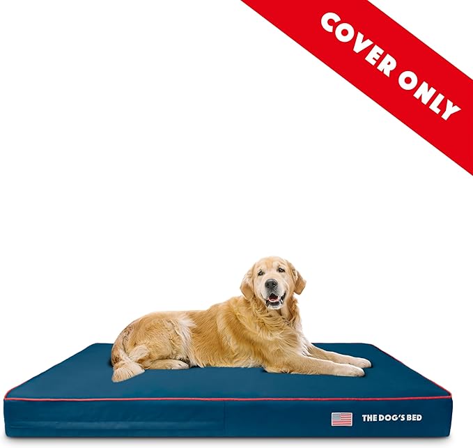 The Dog's Bed Replacement Cover ONLY (Outer Cover ONLY - NO Bed, NO Waterproof Inner) for The Dog's Bed, Washable Oxford Fabric, XXXL 6 Inches (Blue with Red Piping USA Flag)