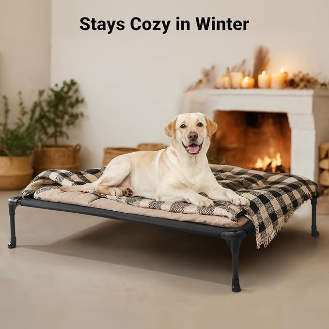 Veehoo Outdoor Elevated Dog Bed Large Sized Dogs, Large Cooling Raised Dog Cots Beds Training Platform Off Ground Hammock with Breathable Mesh, No-Slip Feet, 42"x30", Brown