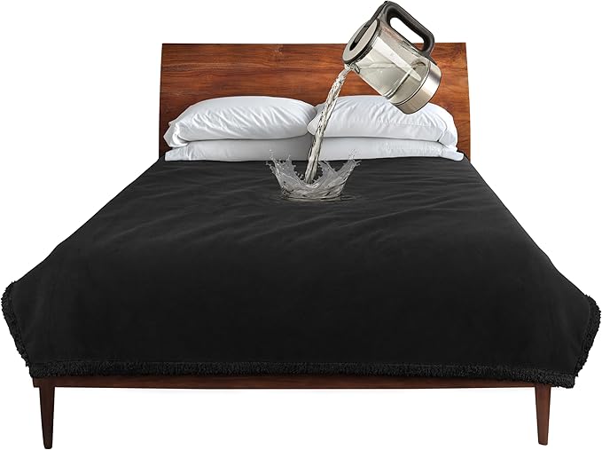 Catalonia Waterproof Blanket for Bed, Washable Leakproof Protector Cover, Reversible Throw Blanket for Couch Sofa, Stain Proof Blanket Pad, 50X60 inches, Black