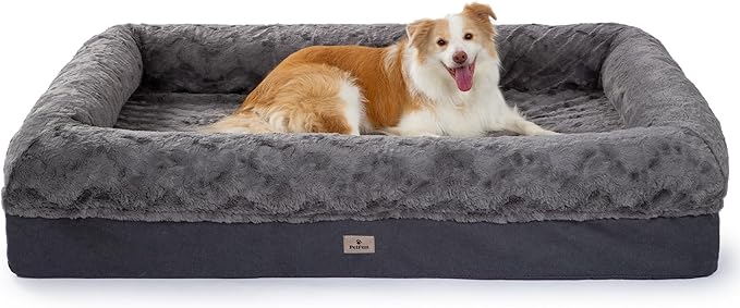Memory Foam XL Dog Bed for XLarge Sized, Extra Large Orthopedic Dog Sofa with Sides and Waterproof Liner, Washable Bolster Pet Bed Couch with Removable Cover, 60x43x13 Inch, Dark Grey