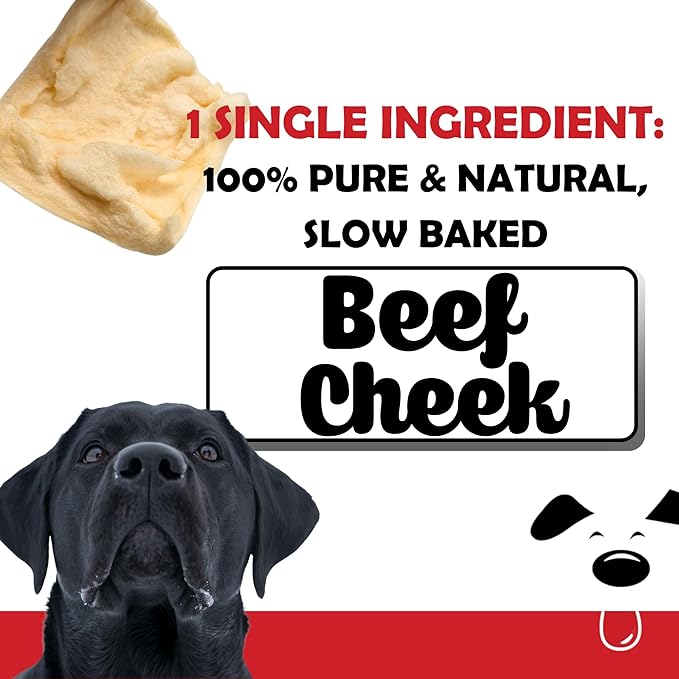 Beef Cheek Chips for Dogs - Single Ingredient, Premium Dog Chews - Long-Lasting, Not Rawhide, Dental Health - 5 Pieces