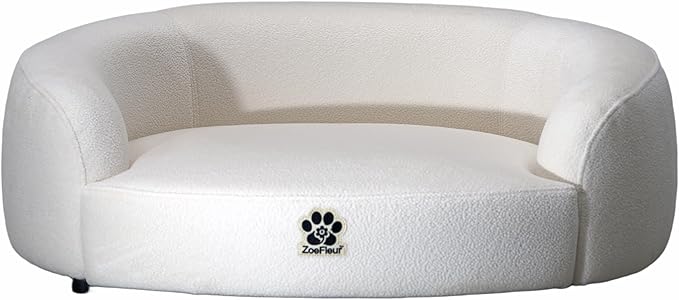 Luxury Pet Sofa Bed - Washable Plush Velvet Pet Couch for Medium & Large Dogs,Milky White