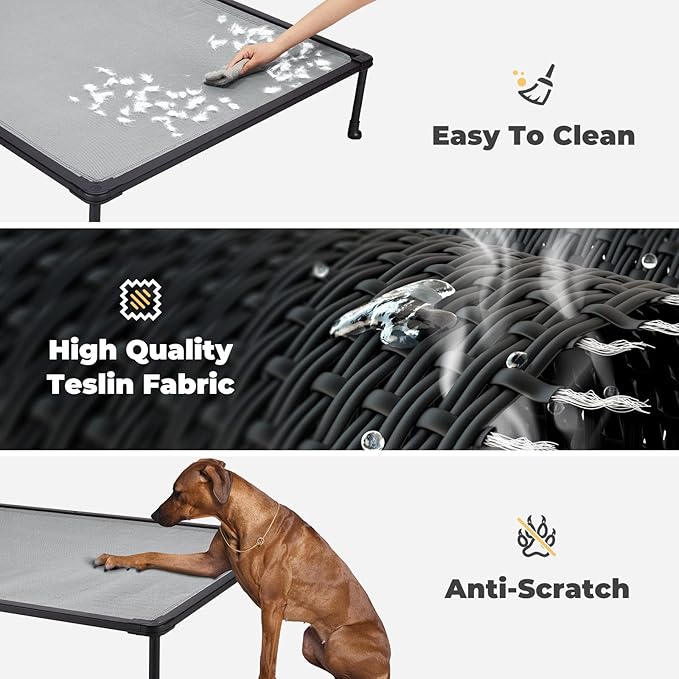 Veehoo Chewproof Elevated Dog Bed - Cooling Raised Pet Cot, Breathable Mesh, Washable & Non-Slip for Large Dogs, Indoor/Outdoor, Grey Mat and Black Frame, 59x37inches (Model CWC2203A03)