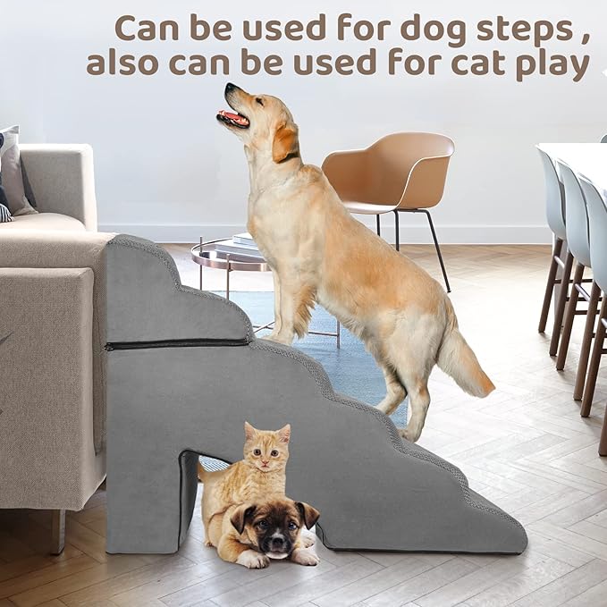 30-36 inches High Foam Dog Stairs & Steps for High Beds Tall (30 H 6-Tier Gray)
