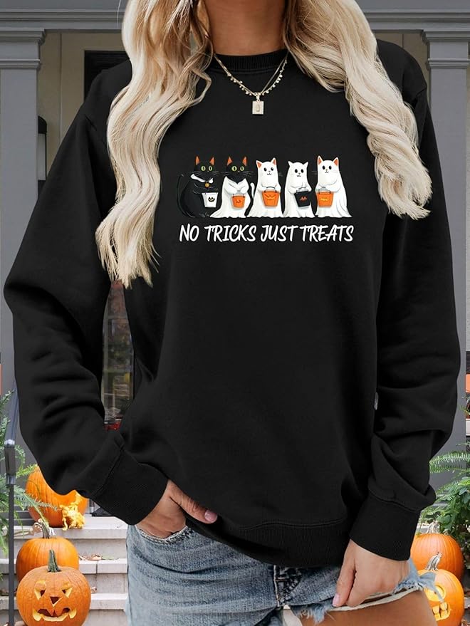 Womens Cat Print Hoodies Trendy Funny Cat Graphic Long Sleeve Sweatshirt Y2k Streetwear Hooded Pullover Tops