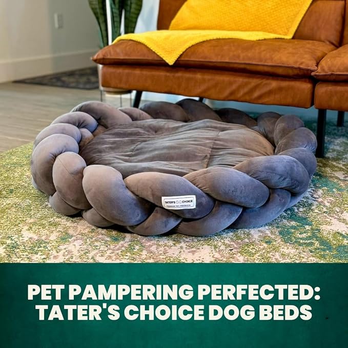 Tater's Choice 32" Dog Bed - Premium Braided Dog Bed - Luxurious and Durable Pet Beds with Plush Polyester Filling, Non-Slip Base, and Stylish Design, Washable Mattress, Charcoal Grey, 32 inch, Medium