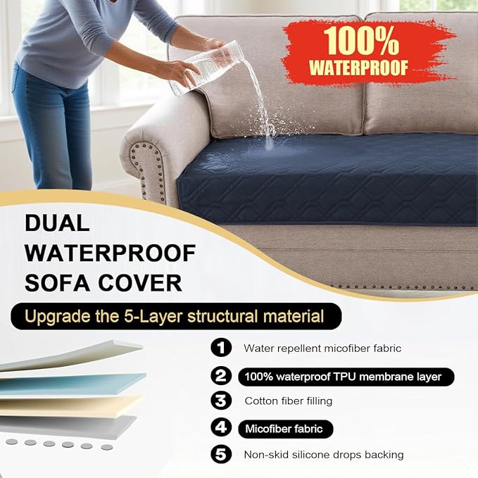 PrinceDeco Waterproof Dog Blanket Pet Bed Cover for Furniture Bed Couch Sofa Loveseat Non-Slip Back(52x82 Inch,Navy)
