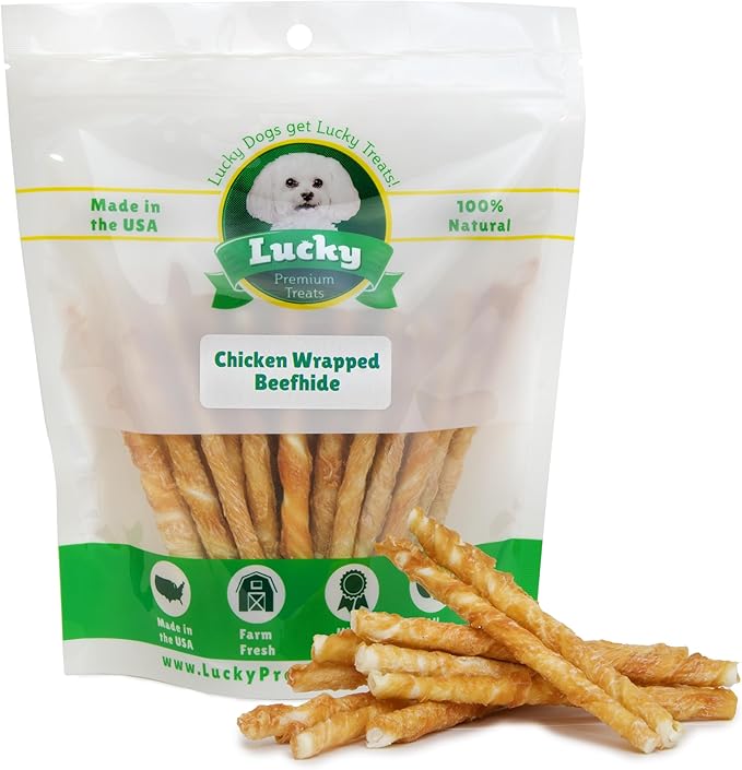 Chicken Wrapped Rawhide Dog Treats – 40ct. Rawhide Chew Sticks – Long Lasting Chews for Small Dogs Made in The USA with Natural Chicken and Beef Hide