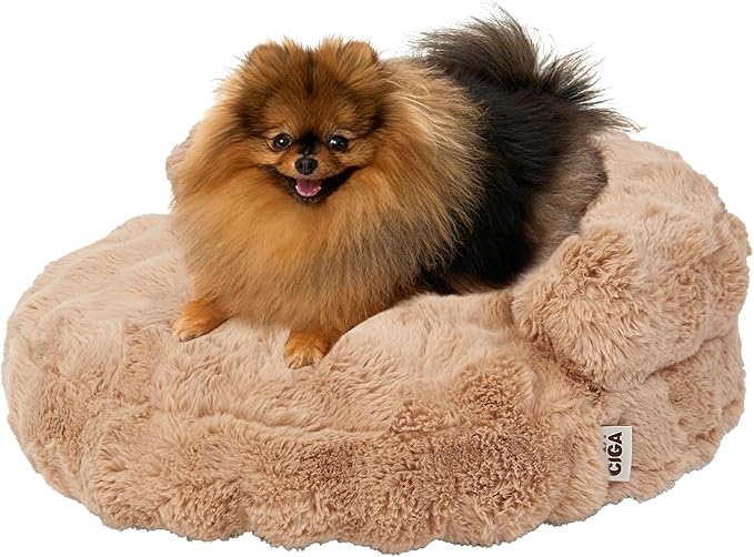 EHEYCIGA Extra Small Dog Bed and Cat Couch for Puppy and Kitten - Fluffy Faux Rabbit Fur Pet Sofa with Washable Removable Cover, Waterproof and Non-Slip, 20 Inch, Camel