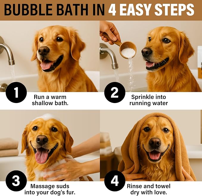 Dog Shampoo Alternative – Oatmeal & Honey Puppy Bubble Bath with Autumn Scent – Natural Gentle Dog Wash – Halloween Dog Gift - 12 Baths (Amber Sandalwood)