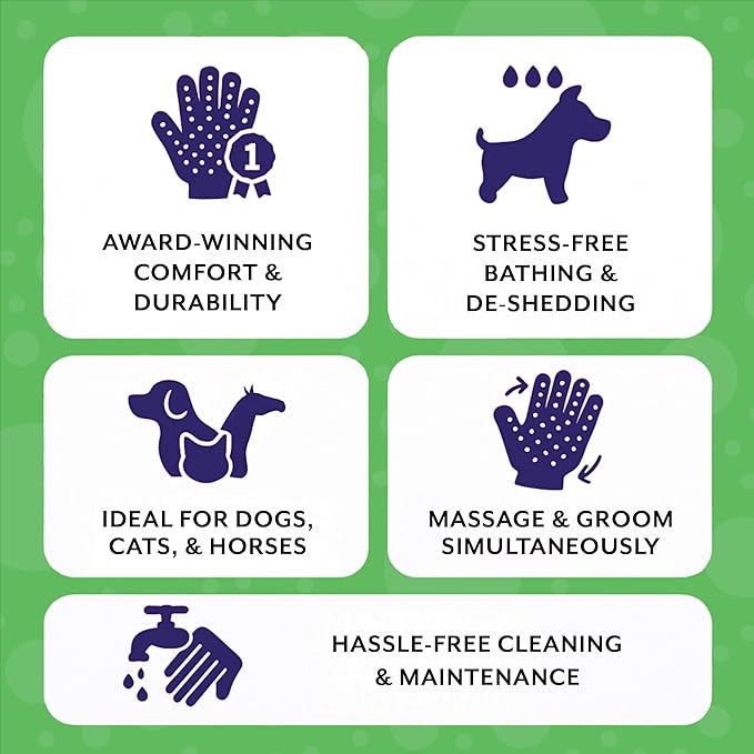 H HandsOn Pet Grooming Gloves - Patented #1 Ranked, Award Winning Shedding, Bathing, & Hair Remover Gloves - Gentle Brush for Cats, Dogs, and Horses (Green, X-Large)