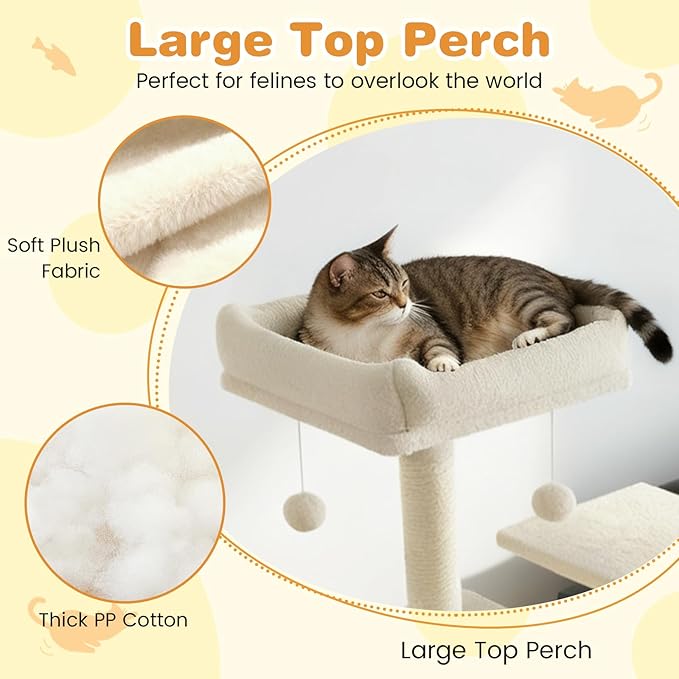 Tangkula Cat Tree for Indoor Cats, 75 Inch Extra Tall Cat Tower with Sisal Scratching Post, Padded Top Perch, Dual Condos, Hammock, 2 Dangling Balls, Platforms, Multi-Level Cat Climbing Furniture
