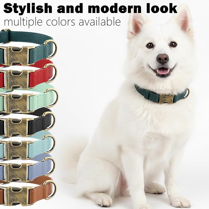 Dog Collars for Small Dogs Silicone Leather Dog Collars Soft Flexible Waterproof Odor-Proof Durable Thick Classic Adjustable Pet Puppy Collar (Green, Small (9-14" Neck))