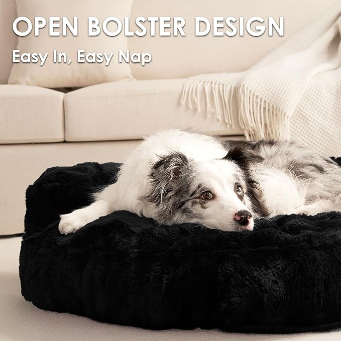 EHEYCIGA Small Dog Bed and Cat Couch - Fluffy Faux Rabbit Fur Pet Sofa with Washable Removable Cover, Waterproof and Non-Slip, 26 Inch, Black