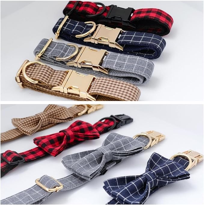 Custom Engraved Dog Collar with Name and Phone Number, Personalized for Small, Medium, and Large Dogs (Plaid)