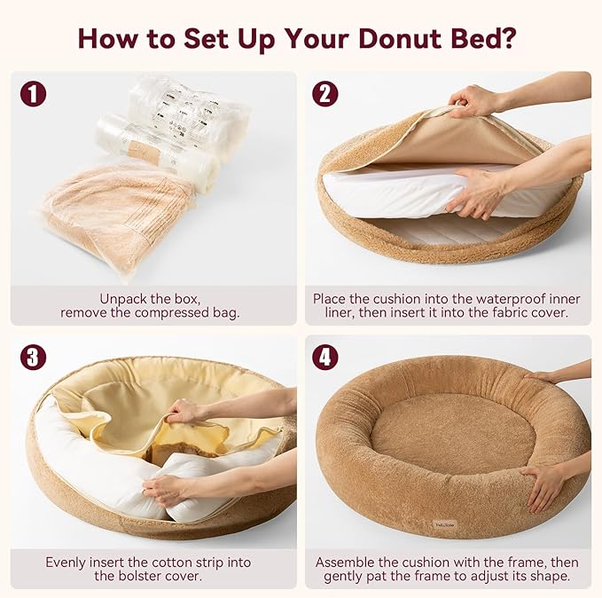 Self-Warming Calming Donut Dog Bed for Small Dogs & Cats – Orthopedic Memory Foam Round Pet Bed for Anxiety Relief & Joint Support, Waterproof Liner, Washable Removable Cover, Non-Slip Bottom
